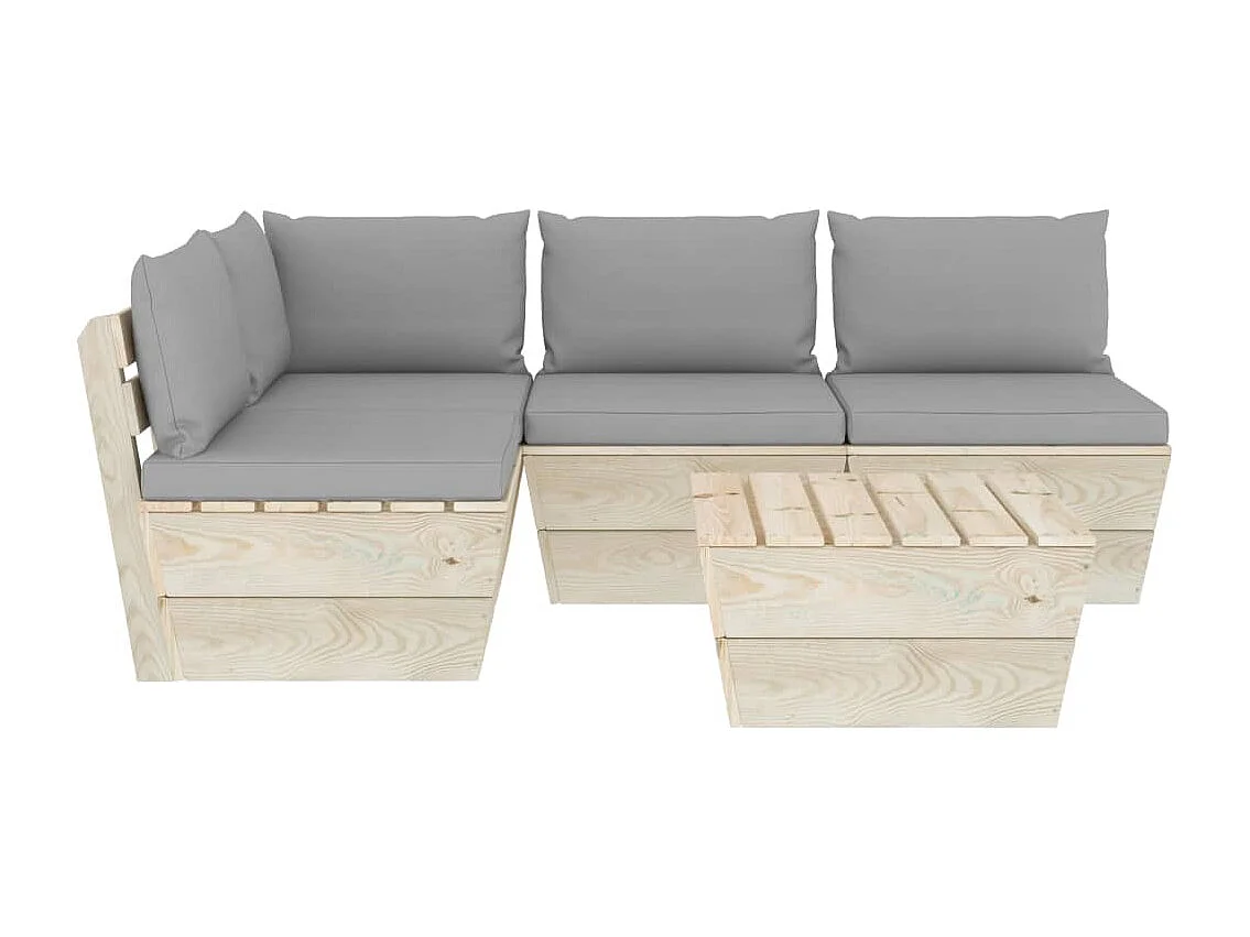 Salon de jardin palette 5 pièces avec coussins Épicéa imprégné