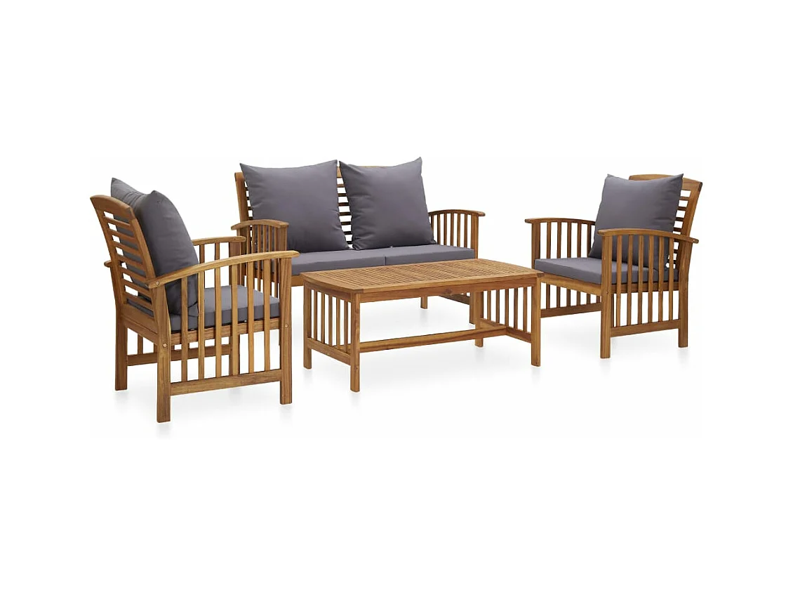 Salon de jardin 4 pièces avec coussins Bois d'acacia solide