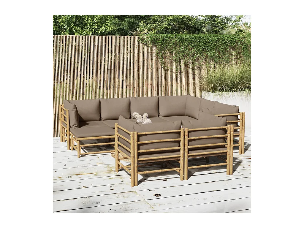 Salon de jardin 10 pièces avec coussins taupe bambou