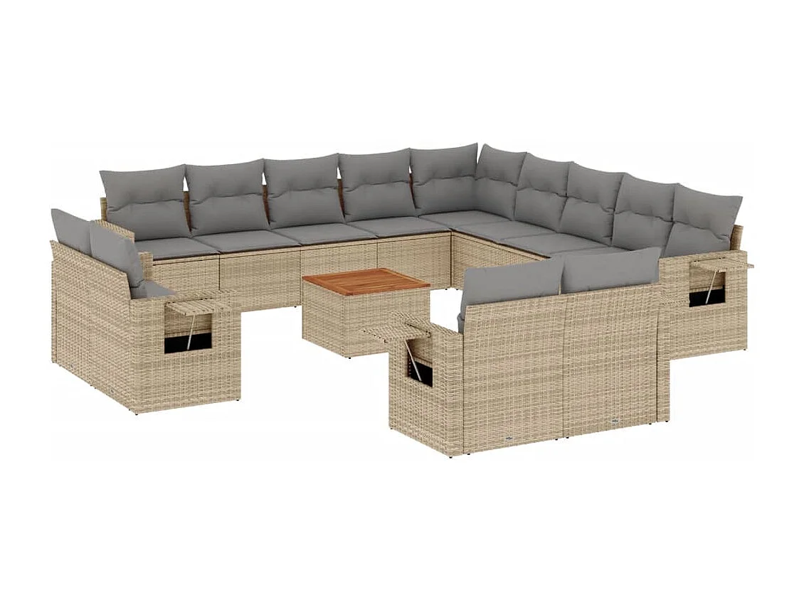 14-delige Loungeset met kussens poly rattan gemengd beige