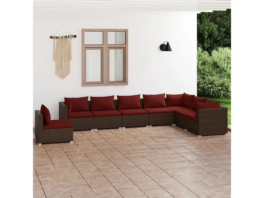 Set sofás de jardín 8 piezas y cojines ratán sintético marrón
