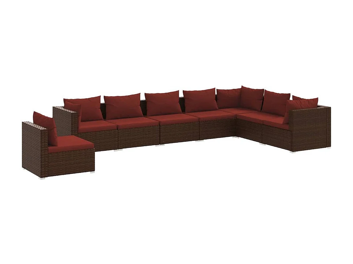 Set sofás de jardín 8 piezas y cojines ratán sintético marrón