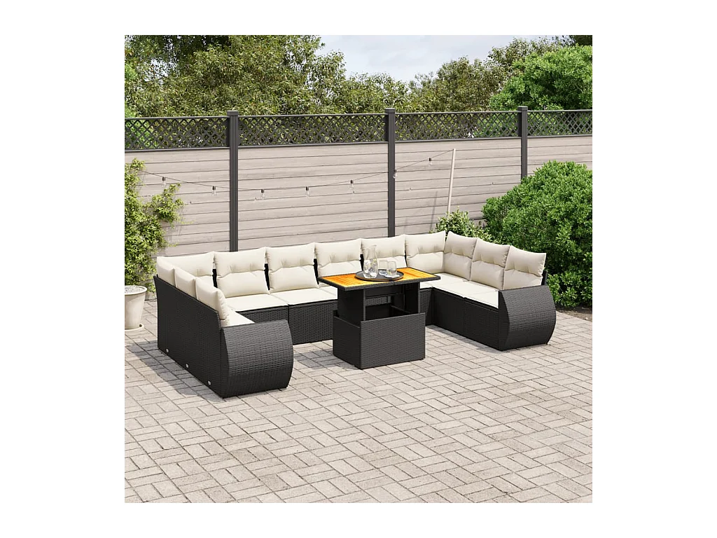 11-delige Loungeset met kussens poly rattan zwart