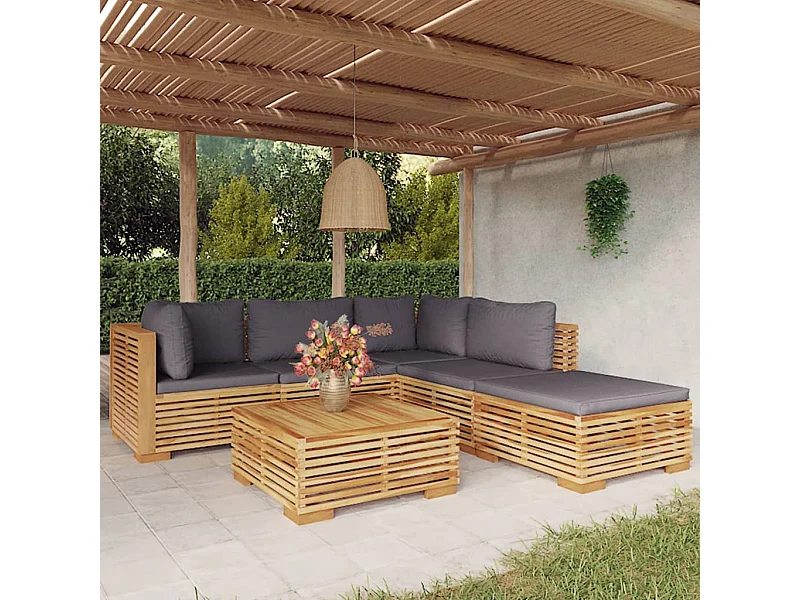 6 peças conjunto lounge jardim c/ almofadões madeira teca maciça