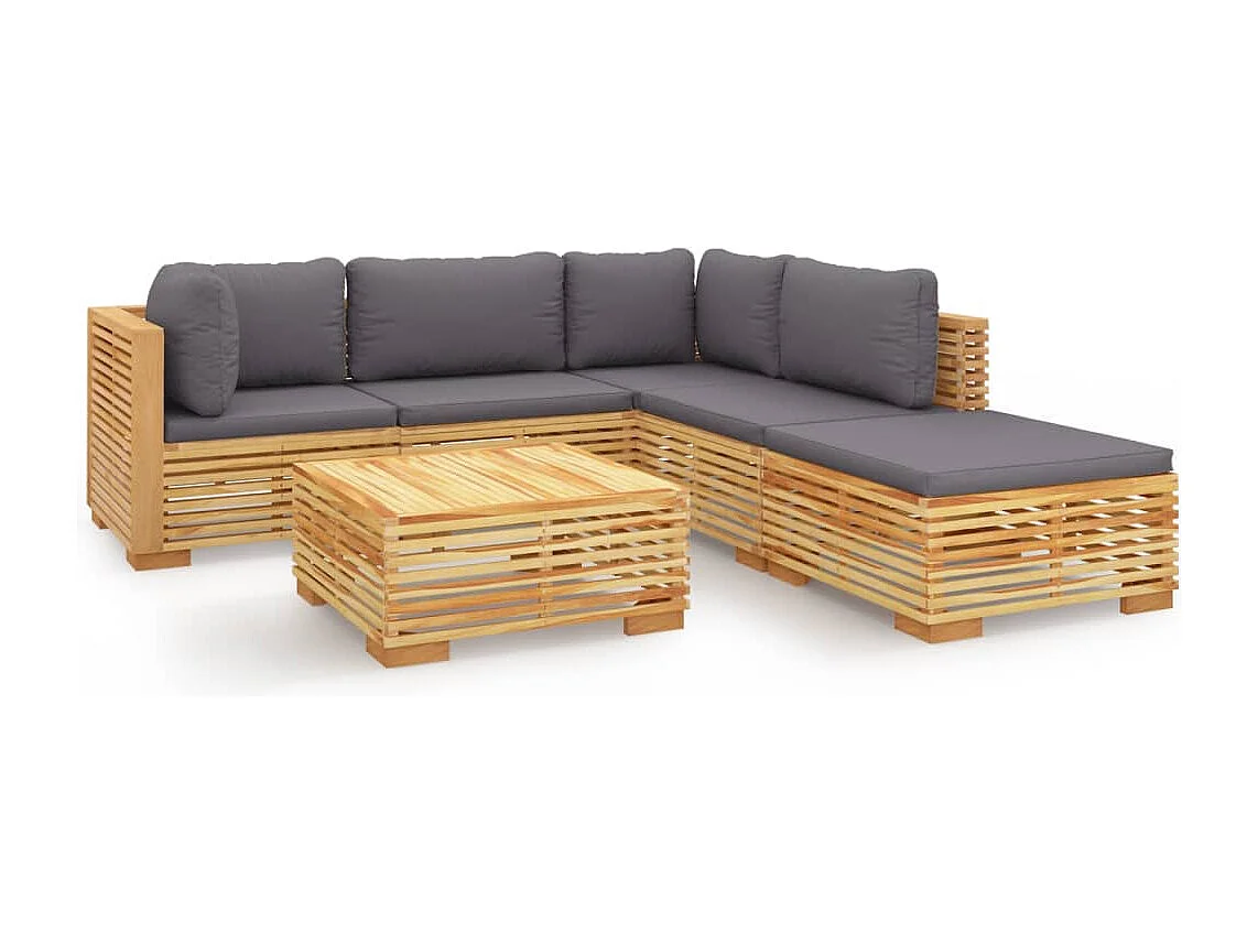 Salon de jardin 6 pièces avec coussins Bois de teck solide