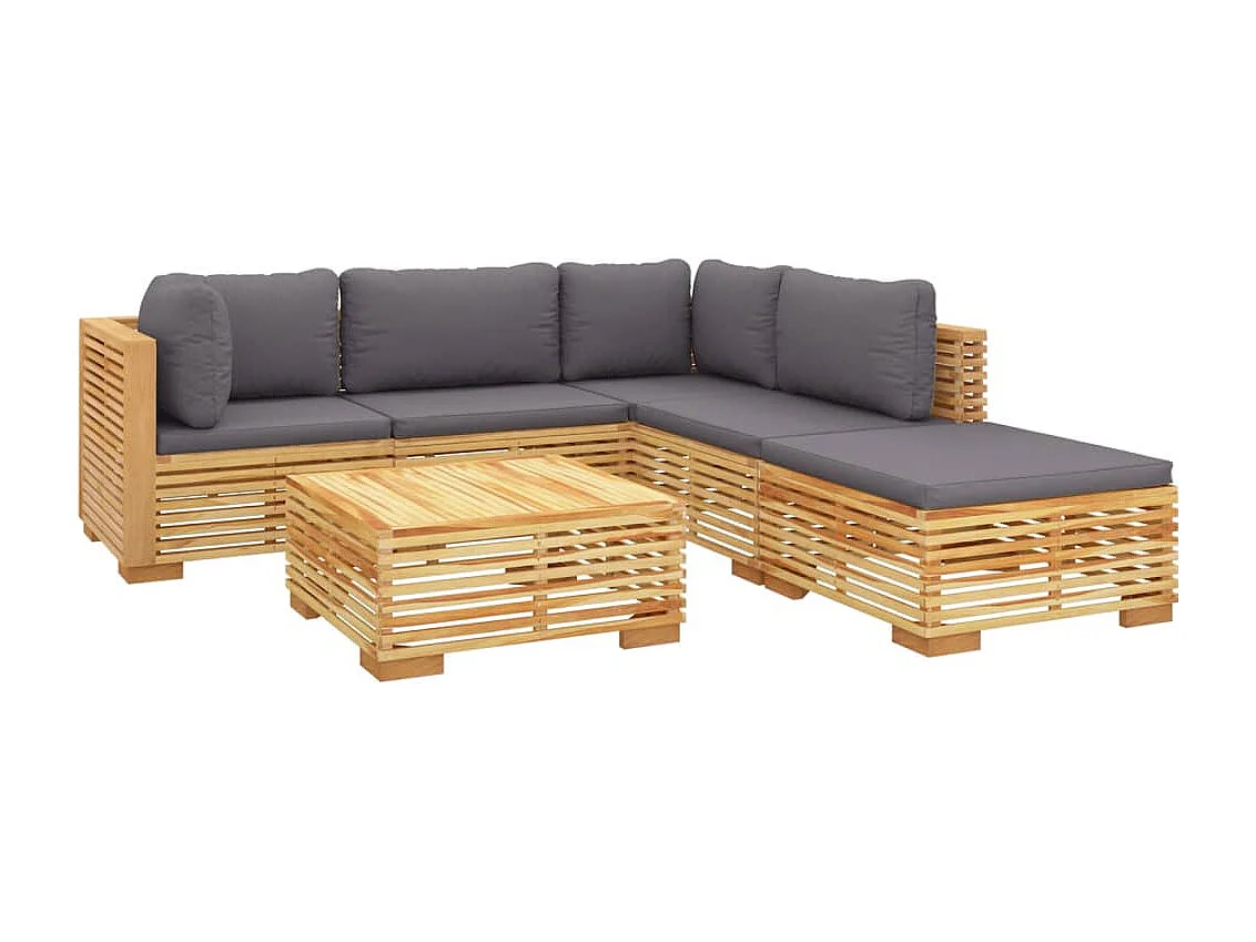 Salon de jardin 6 pièces avec coussins Bois de teck solide