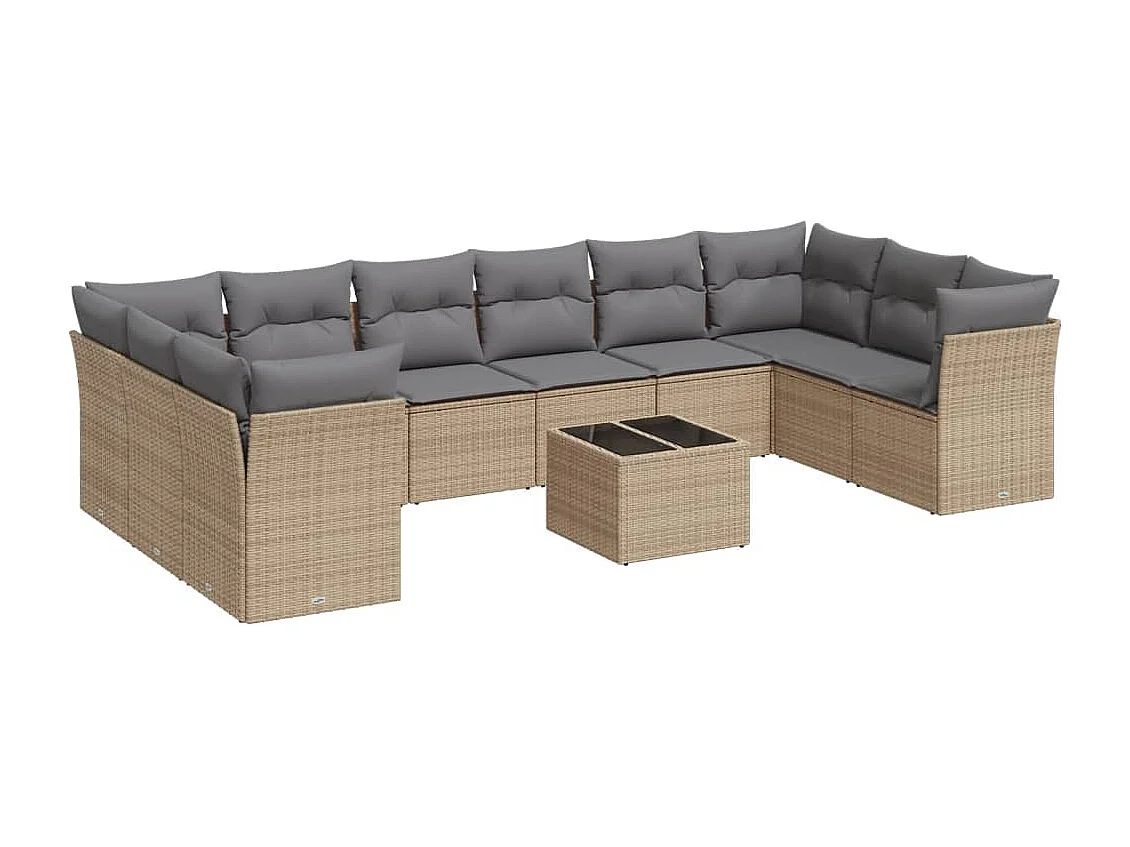 Salon de jardin 11 pièces avec coussins beige résine tressée