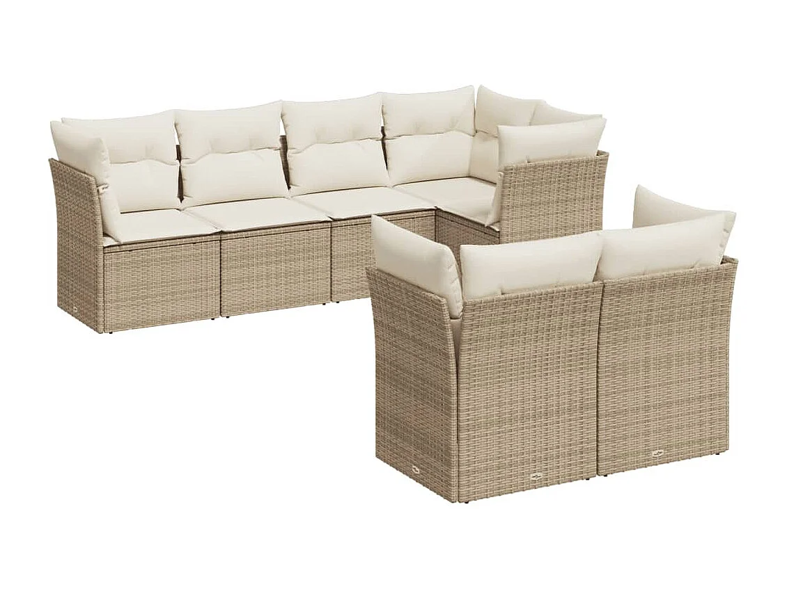 7-delige Loungeset met kussens poly rattan beige