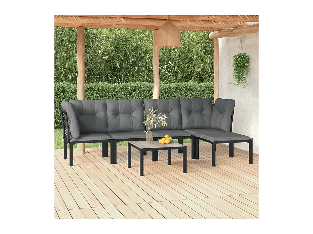 6-delige Loungeset poly rattan zwart en grijs