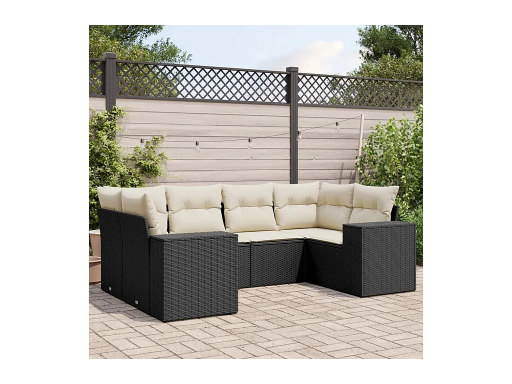 Salon de jardin 6 pièces avec coussins noir résine tressée