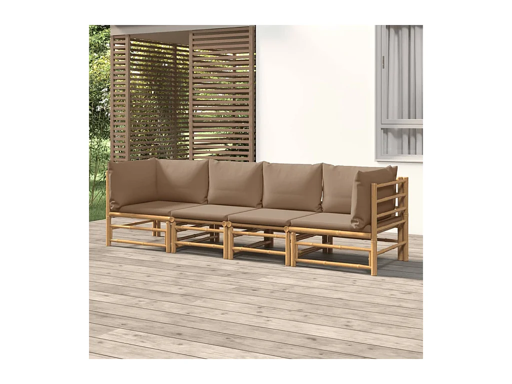 Salon de jardin 4 pièces avec coussins taupe bambou