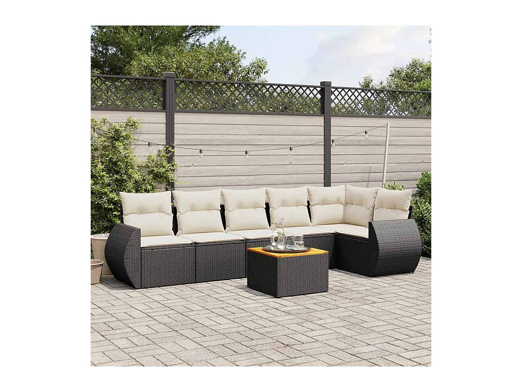 Salon de jardin 7 pièces avec coussins noir résine tressée