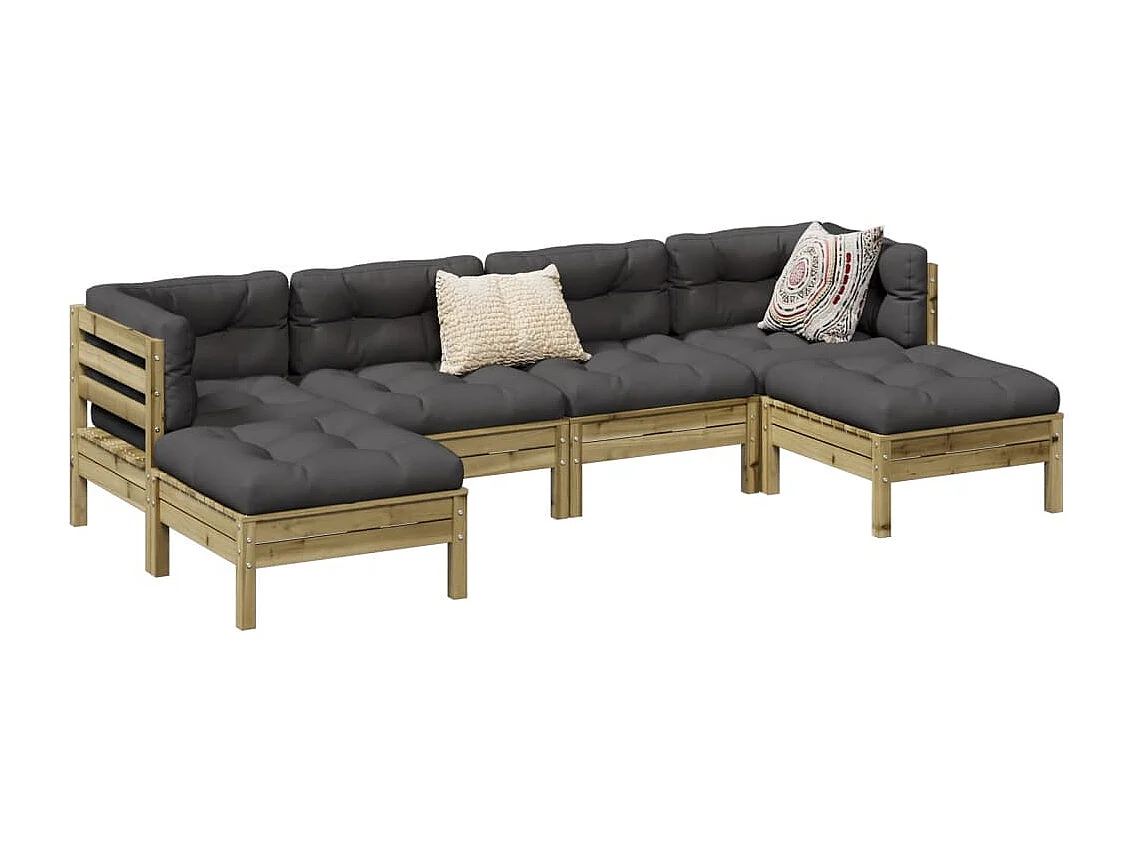 Juego de sofás jardín 6 piezas con cojines madera pino impregnada