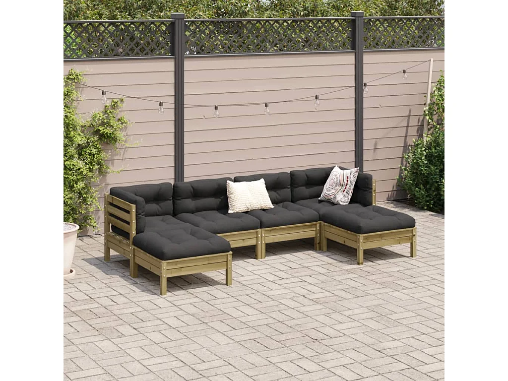 Juego de sofás jardín 6 piezas con cojines madera pino impregnada