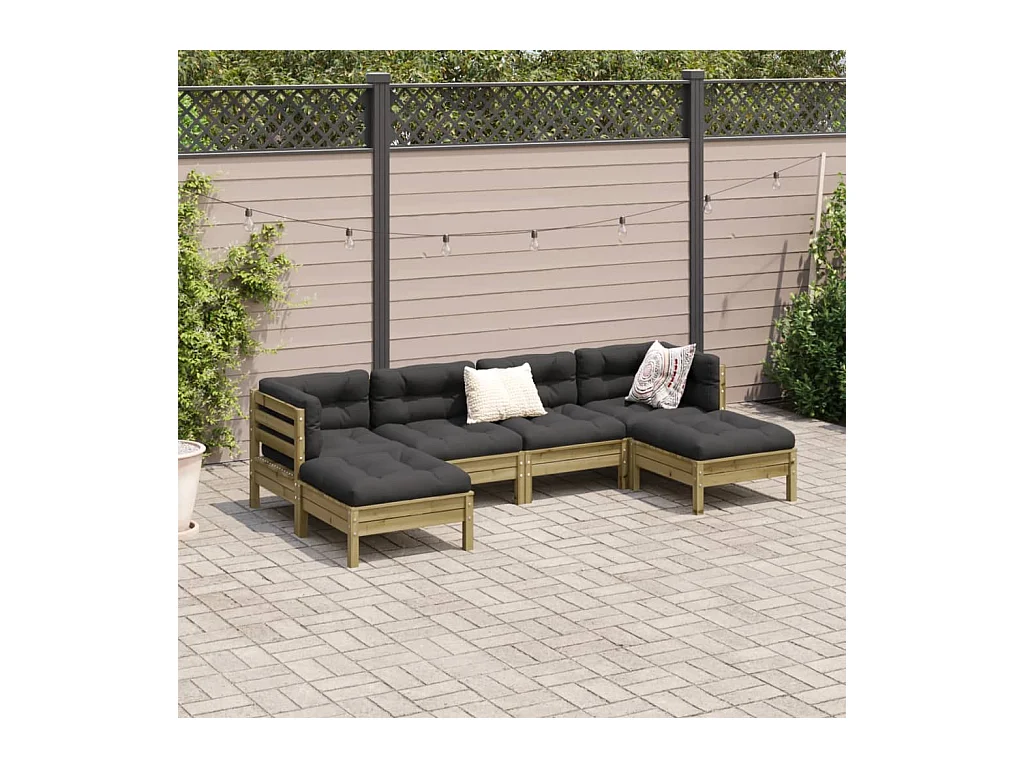 Salon de jardin 6 pièces avec coussins bois de pin imprégné