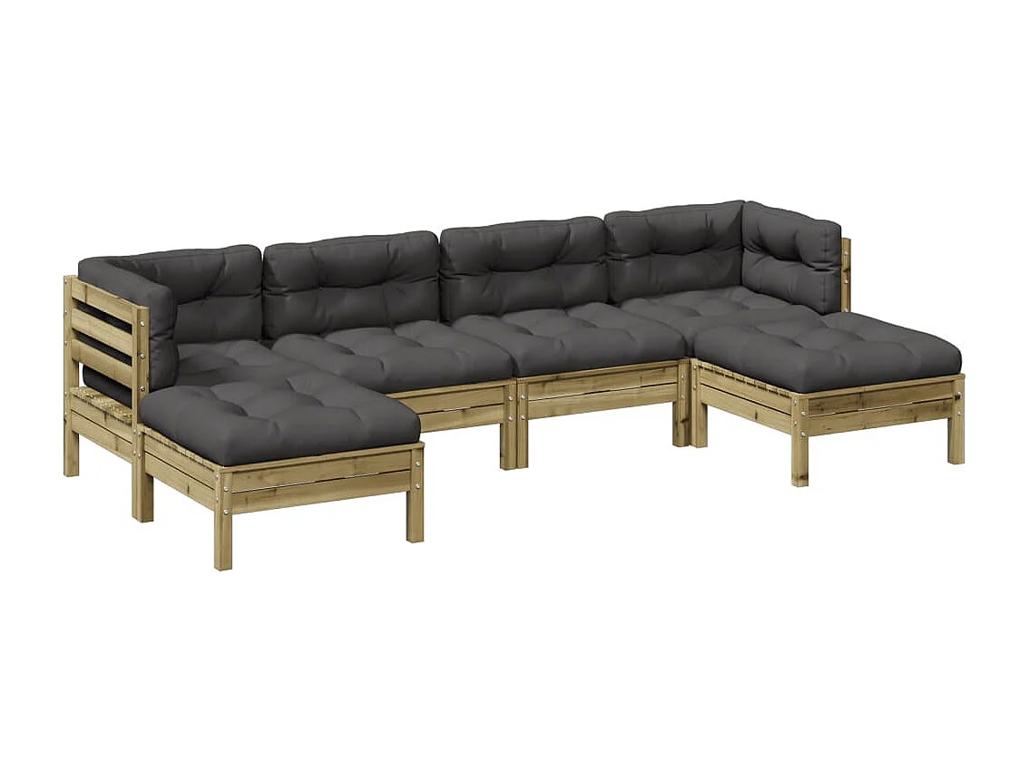 Salon de jardin 6 pièces avec coussins bois de pin imprégné