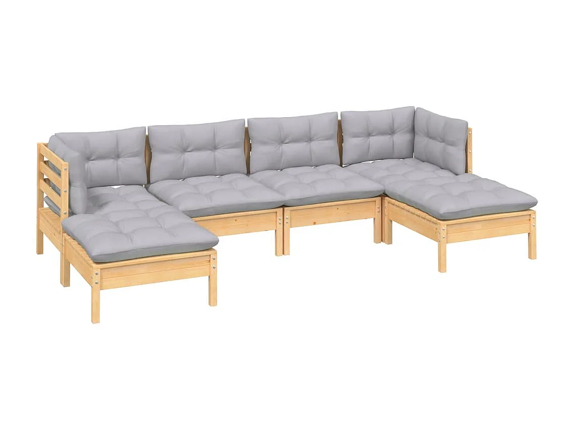 6 peças conjunto lounge de jardim c/ almofadões cinza pinho