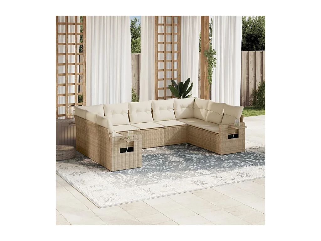 Salon de jardin avec coussins 9 pièces beige résine tressée