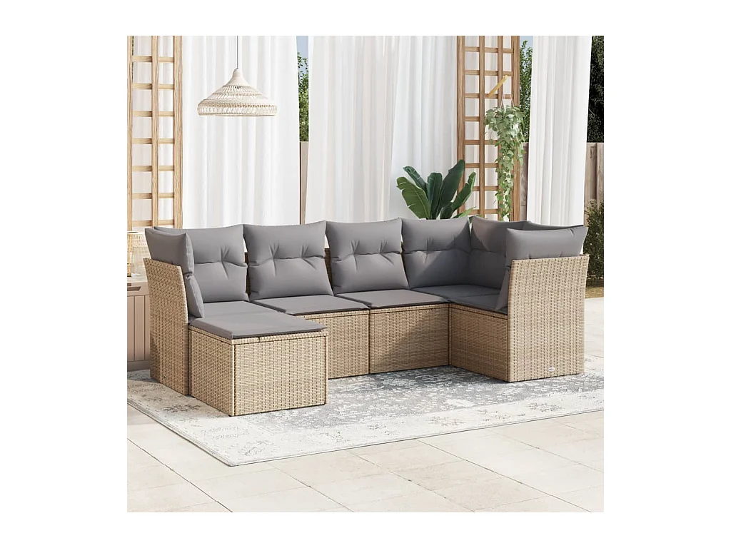Salon de jardin avec coussins 6 pièces beige résine tressée