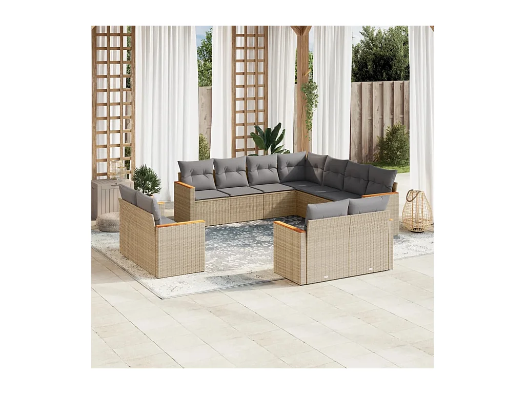 11-delige Tuinset met kussens poly rattan beige