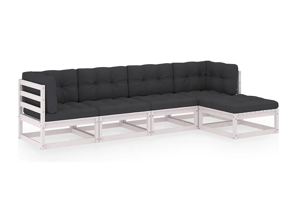 5 peças conjunto lounge de jardim c/ almofadões pinho maciço