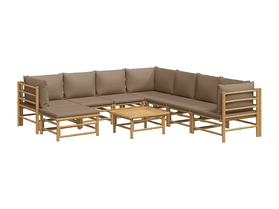 Salon de jardin 9 pièces avec coussins taupe bambou