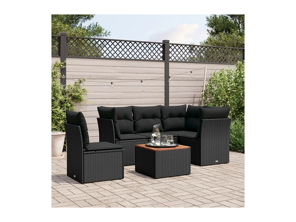 Salon de jardin 6 pièces avec coussins noir résine tressée