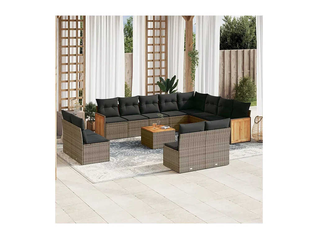 Salon de jardin avec coussins 13 pièces gris résine tressée