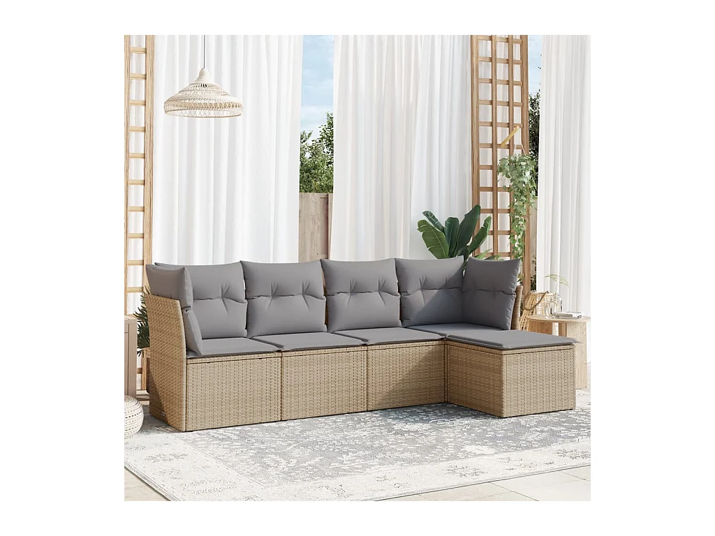 5 peças conjunto de sofás p/ jardim com almofadões vime PE bege