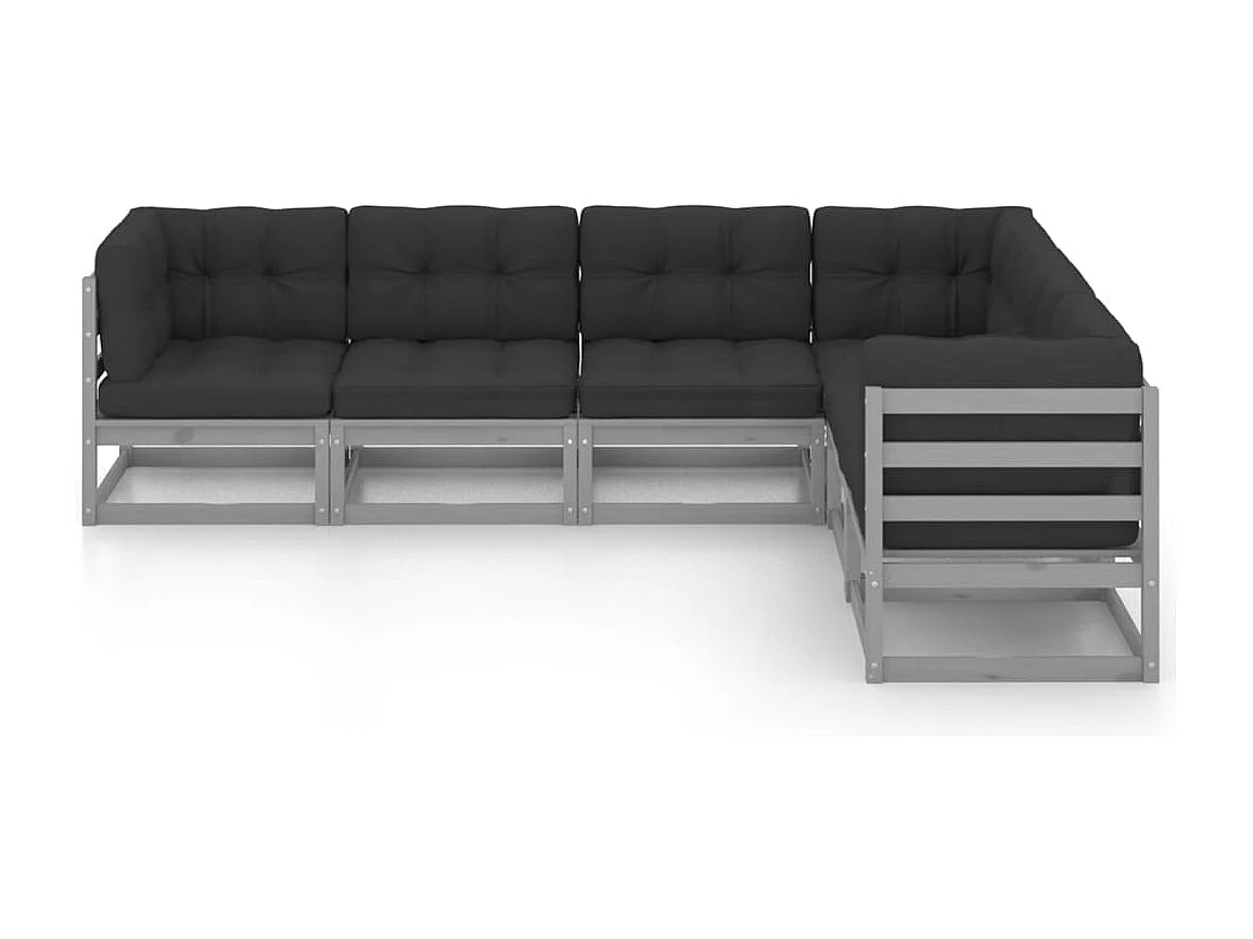 Juego de muebles de jardín 6 piezas y cojines madera pino maciza