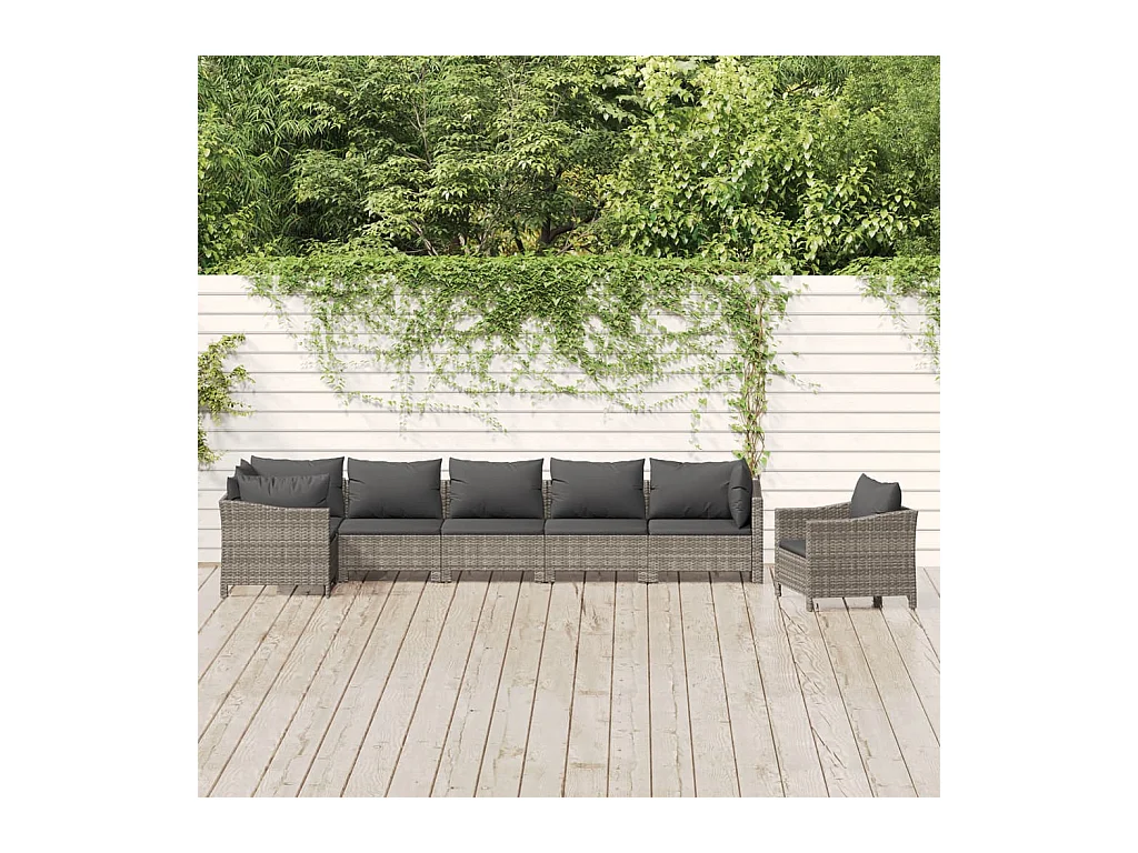 Salon de jardin 7 pièces avec coussins Gris Résine tressée