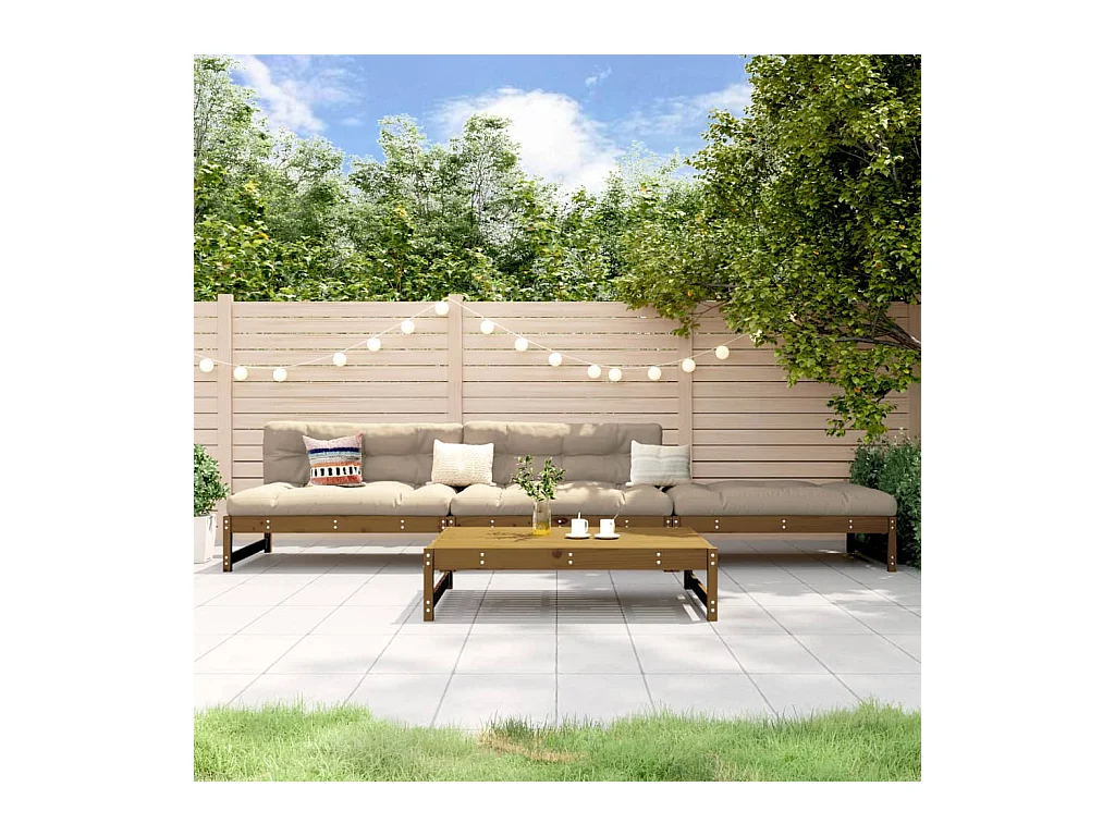 Salon de jardin 4 pièces marron miel bois de pin massif