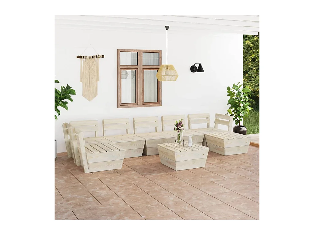 Salon de jardin palette 8 pièces Bois d'épicéa imprégné