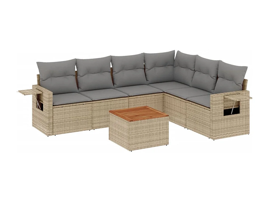 Salon de jardin avec coussins 7 pièces mélange beige résine tressée