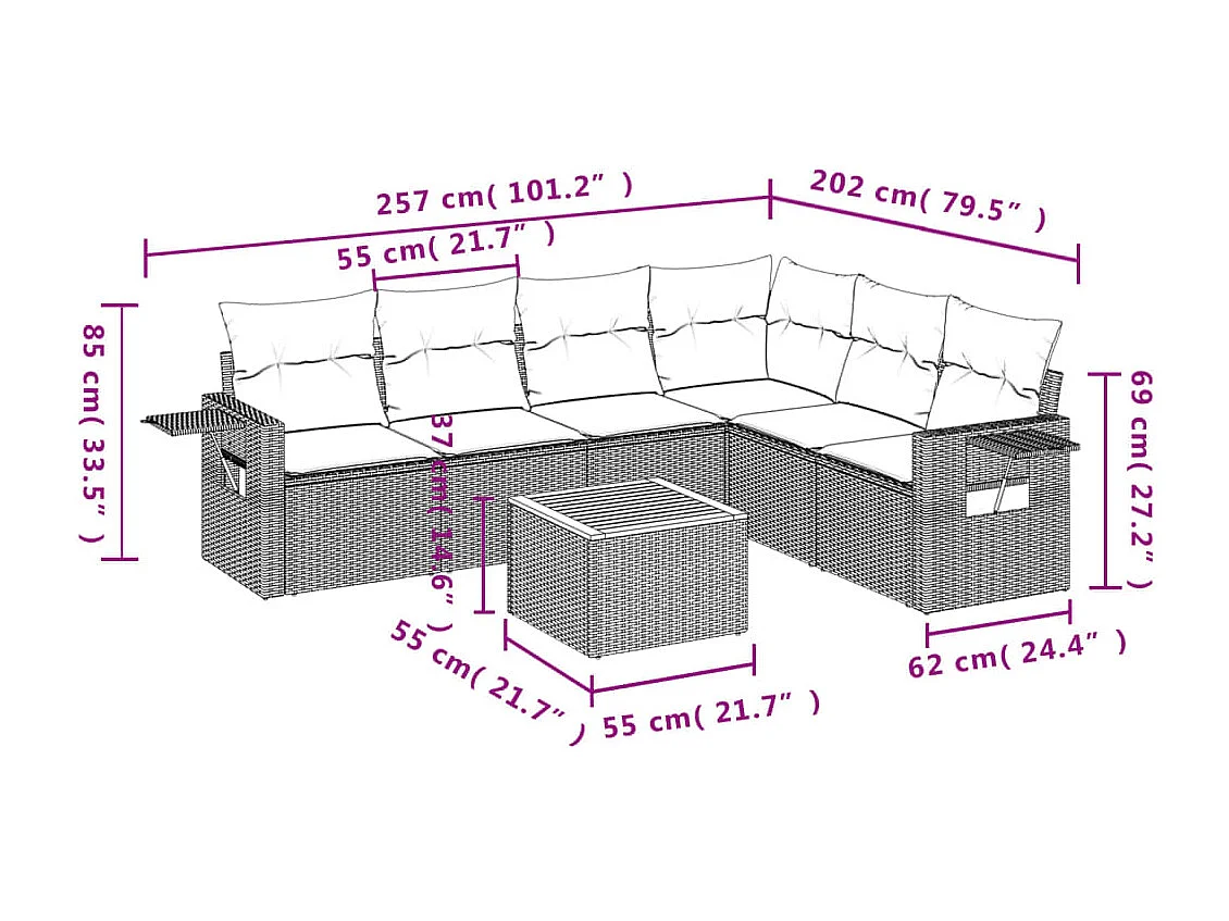 Salon de jardin avec coussins 7 pièces mélange beige résine tressée