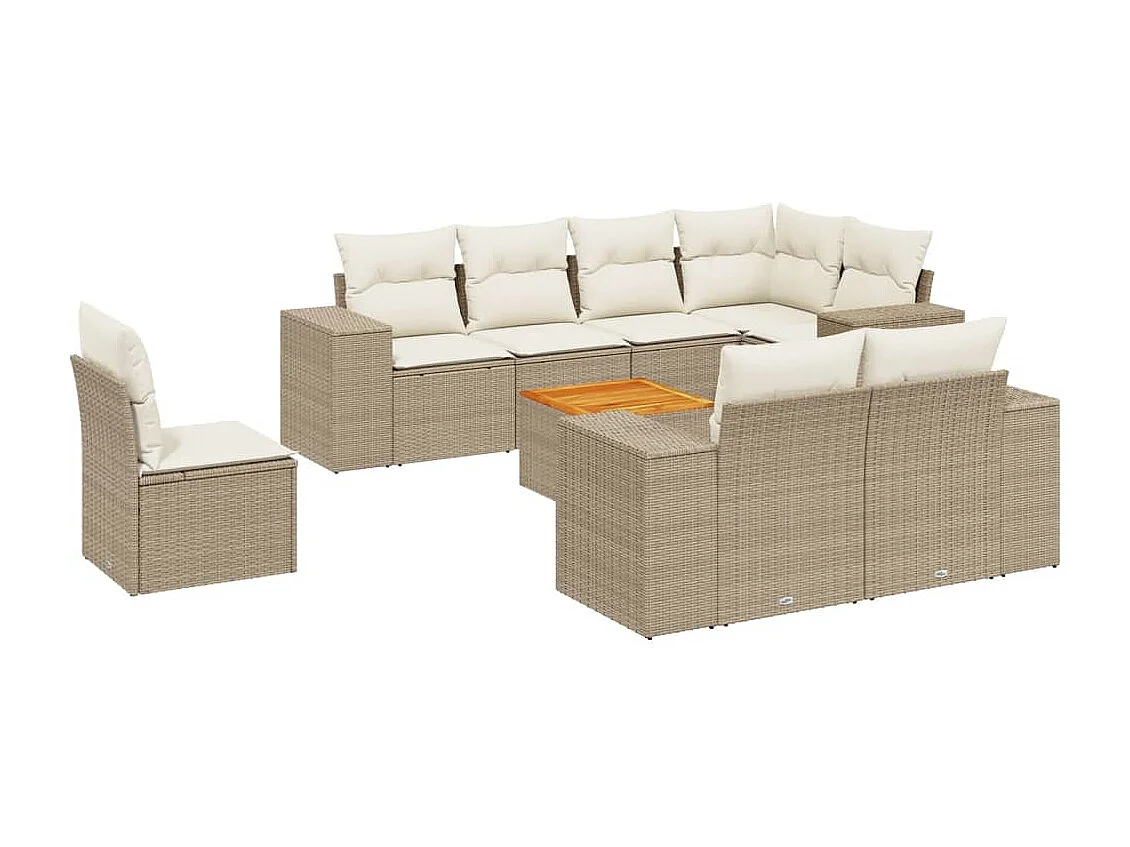 Salon de jardin avec coussins 9 pièces beige résine tressée