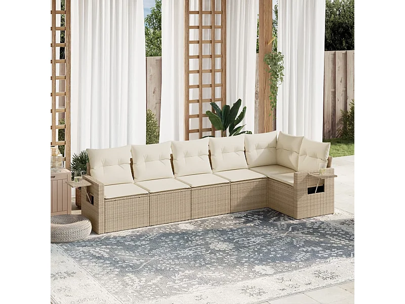 Salon de jardin avec coussins 6 pièces beige résine tressée