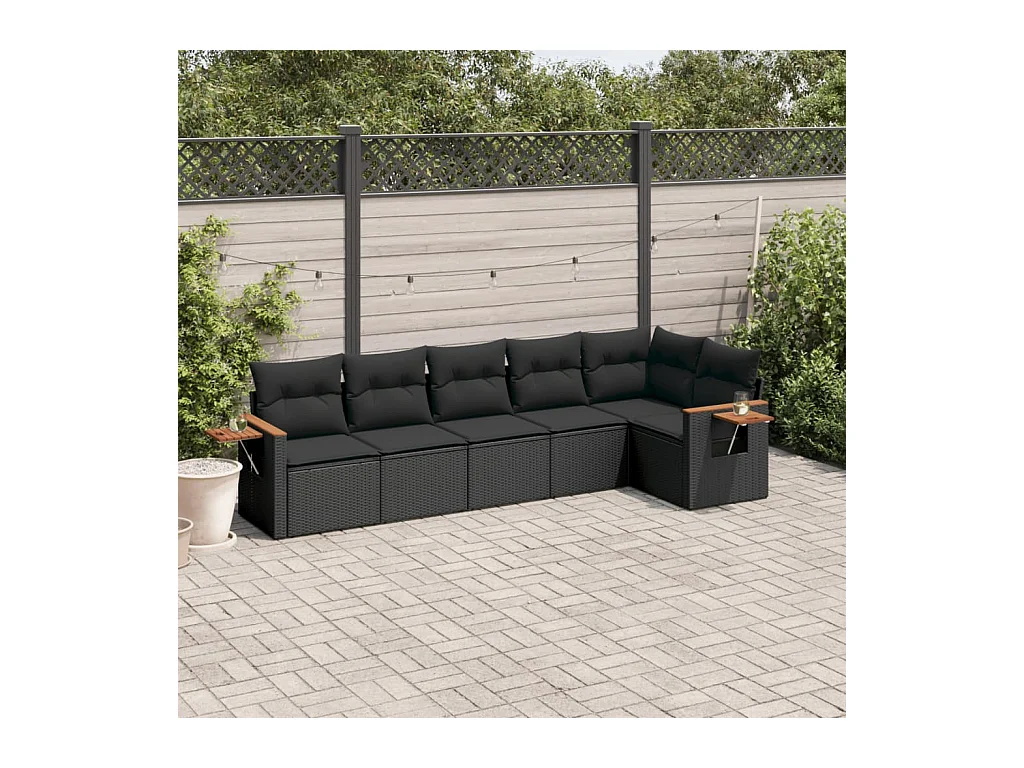 Salon de jardin 6 pièces avec coussins noir résine tressée