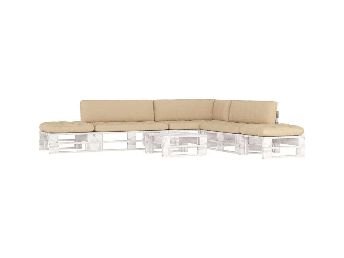 Muebles de palés 6 piezas y cojines madera pino impregnada blanco