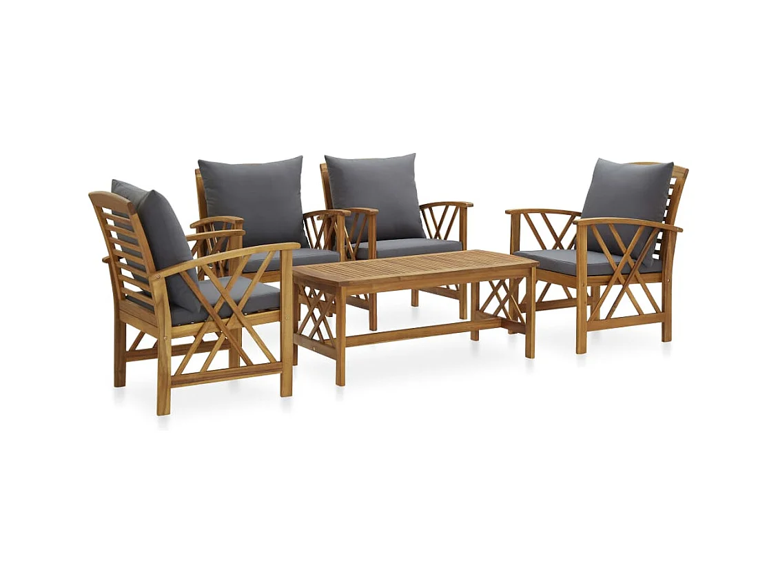 Salon de jardin 5 pièces avec coussins Bois d'acacia solide