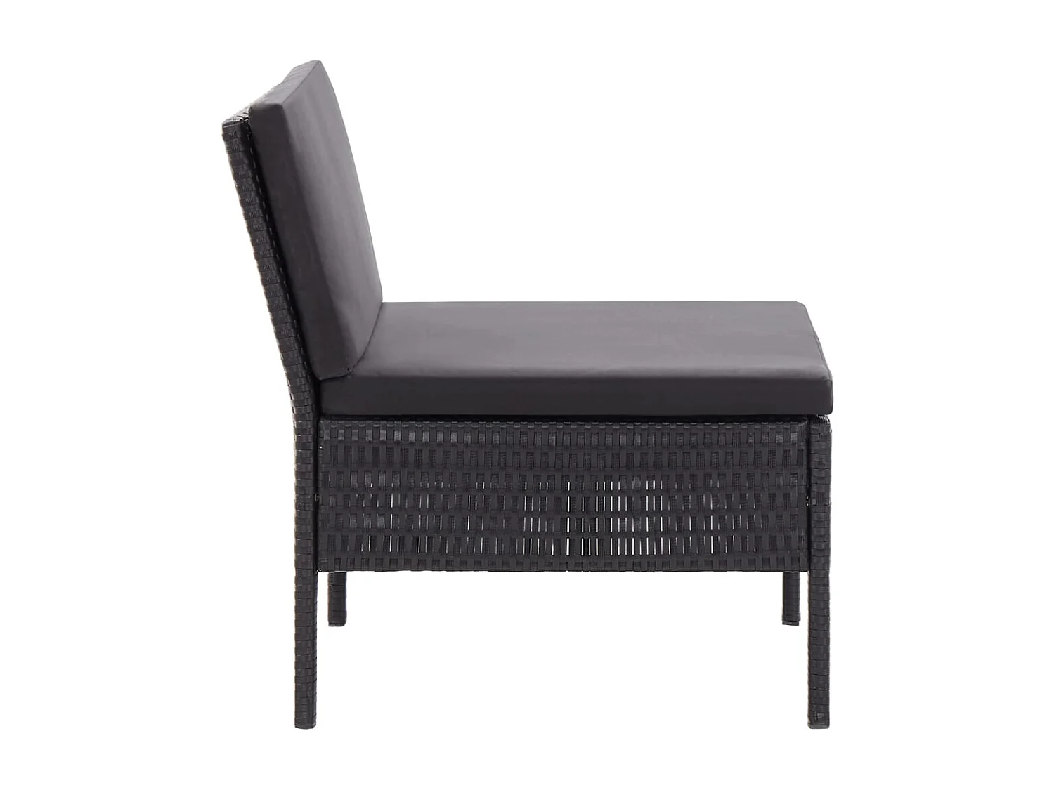 Set de muebles de jardín 3 piezas y cojines ratán sintético negro