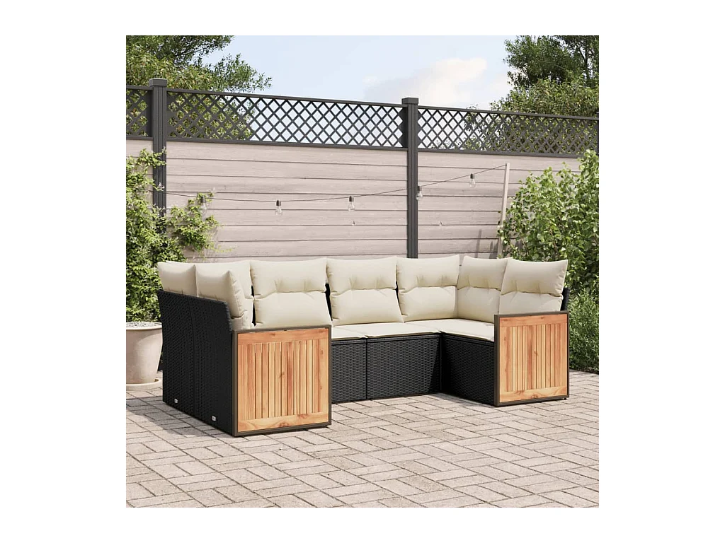 Salon de jardin 6 pièces avec coussins noir résine tressée