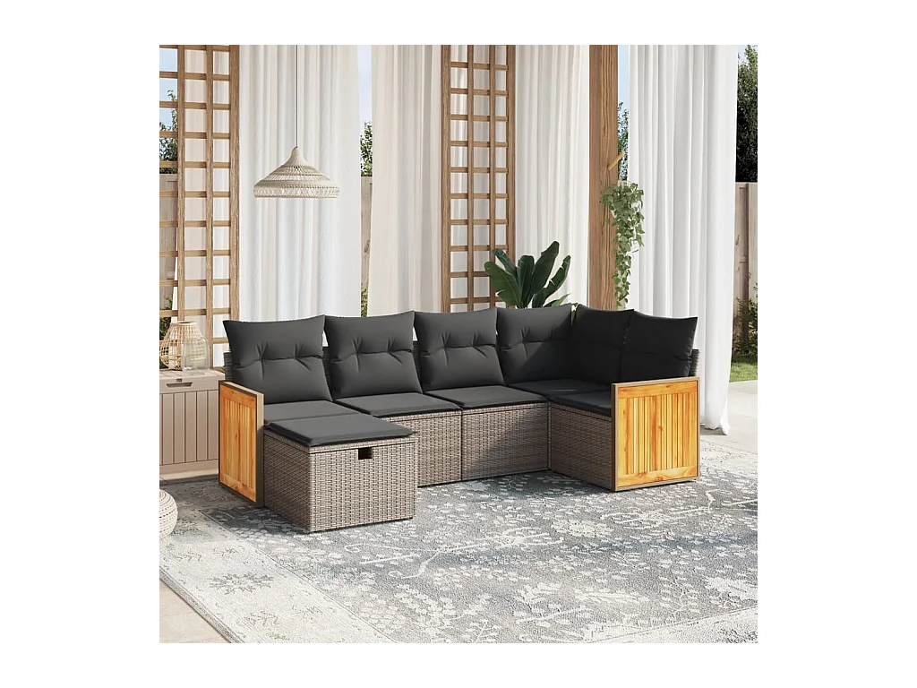 Salon de jardin 6 pièces avec coussins gris résine tressée