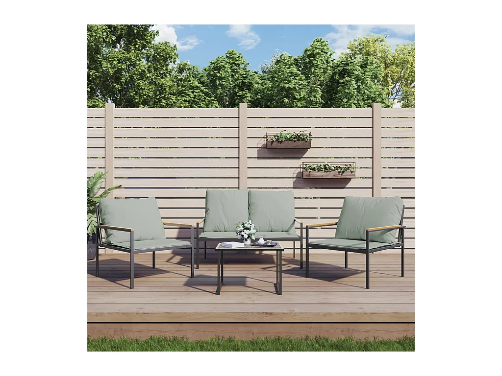 Salon de jardin avec coussins 3 pièces anthracite acier