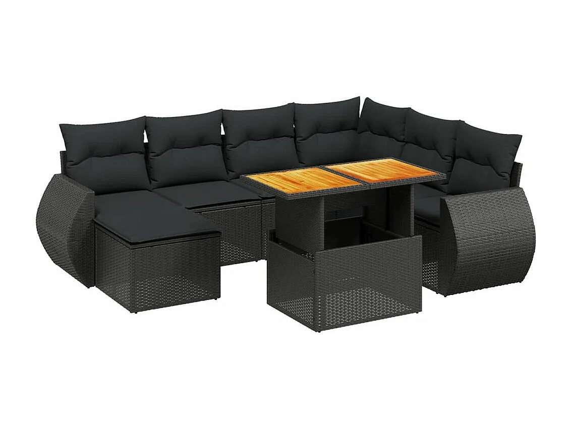 8 peças conjunto sofás de jardim com almofadões vime PE preto