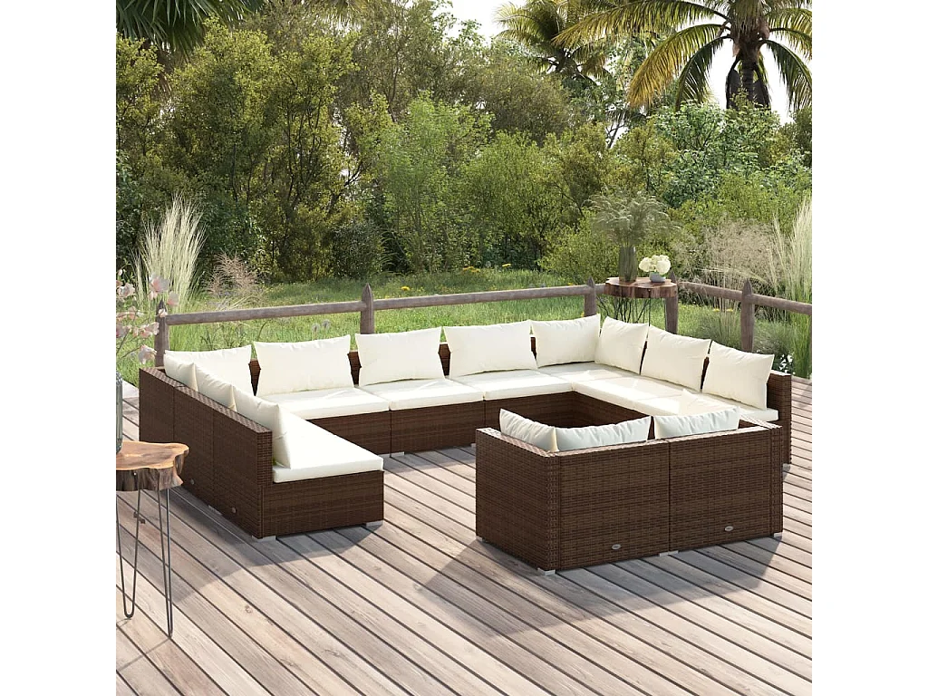 11-delige Loungeset met kussens poly rattan bruin