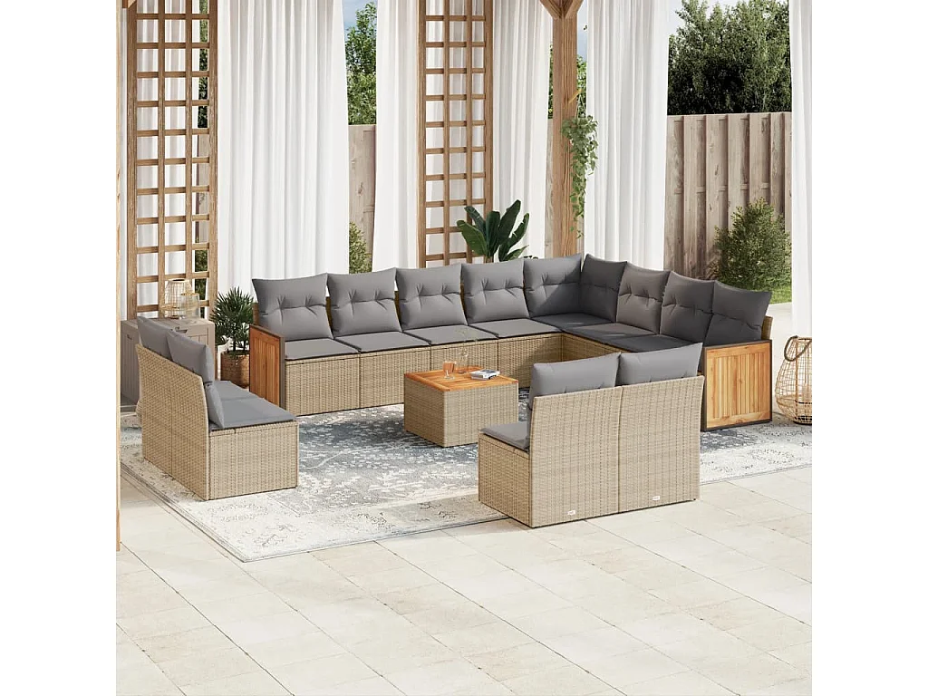 13-delige Loungeset met kussens poly rattan beige