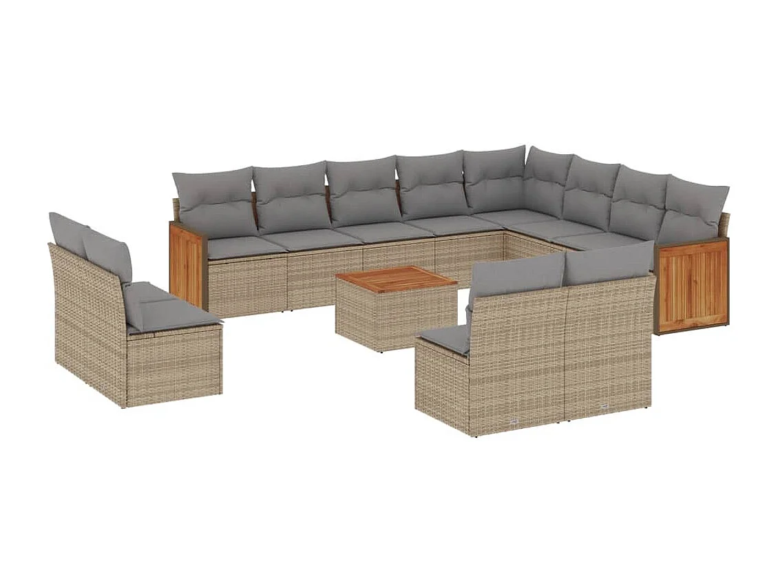 13-delige Loungeset met kussens poly rattan beige