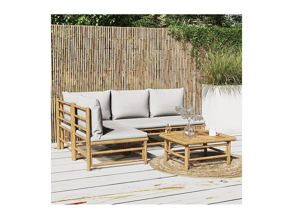 5-delige Loungeset met kussens bamboe lichtgrijs