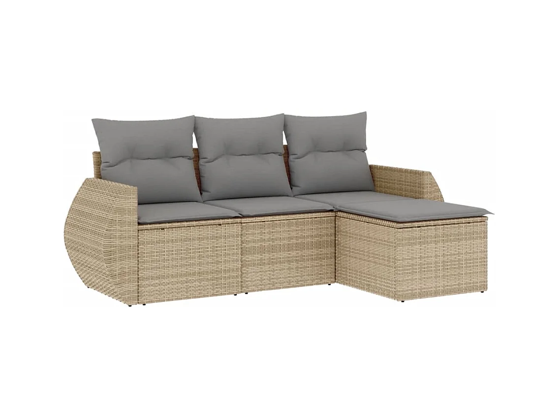Salon de jardin avec coussins 4 pièces beige résine tressée